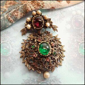 1950s FLORENZA Jeweled Renaissance Vintage Brooch or Pendant SKU: 12083